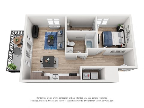 Floor plan for 1 bed, 1 bath, 702 sqft